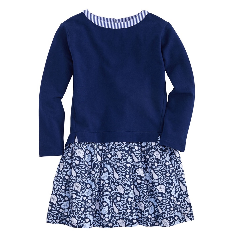 Vineyard Vines Girls Coastal Flora Sweatshirt Dress S 7/8